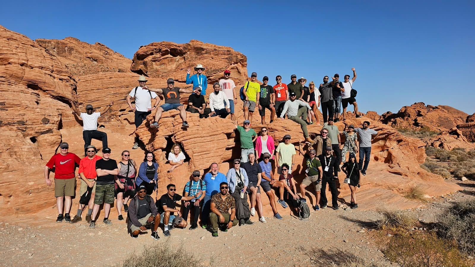 Oracle ACE members on the red sandstone of Valley of Fire State Park